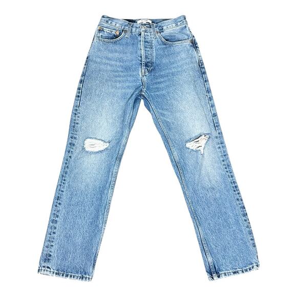 RE/DONE 70s Ultra Stove Pipe Light Destroyed Straight Leg Jeans 25 - Picture 2 of 5